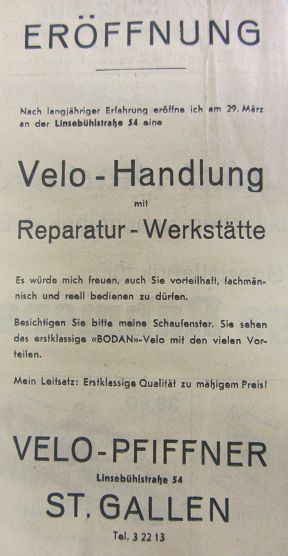 Eröffnungsinserat vom März 1952